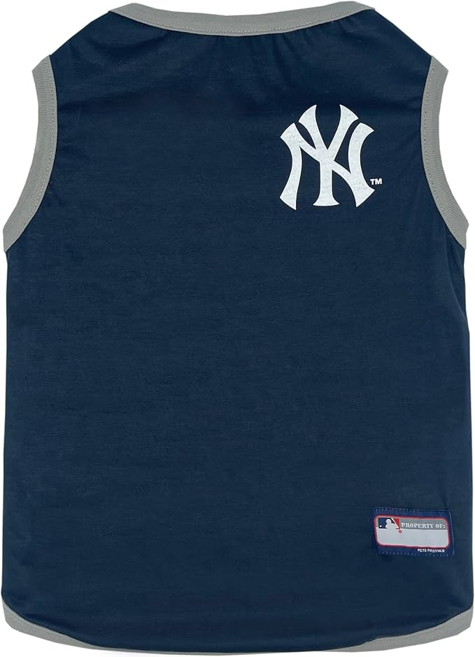 Pets First MLB New York Yankees Reversible T-Shirt,X-Large for Dogs & Cats. A Pet Shirt with The Team Logo That Comes with 2 Designs; Stripe Tee Shirt on one Side,Team Color,YAN-4158-XL