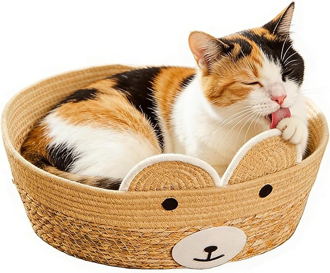 Weaving Cat Nests, Safe and Secure Pet Nest, 35x35x13cm, Cute Pet Bed for Indoor Cats Couch, Cat Bed Basket, Stylish and Functional Pets Furniture, for Lounging, Napping, Or Hiding