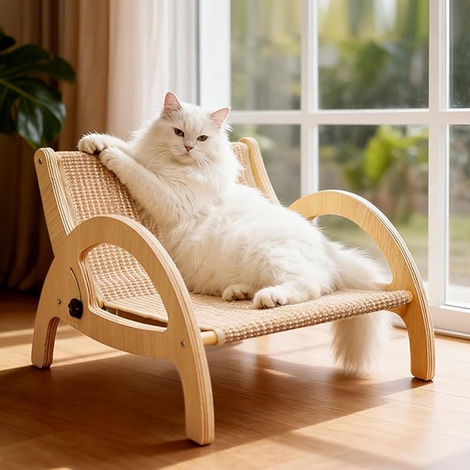 Cat Scratcher Sofa, Adjustable Backrest with Wooden Frame, 43.5x43x27cm, Wooden Cat Scratching Bed, Kitten Scratching Sofa, Furniture and Floor Protection Design, for Indoor Kittens and Cats