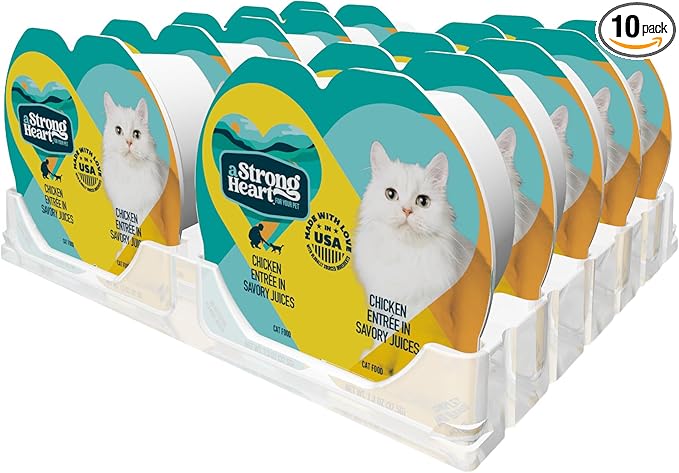 A Strong Heart Split Cup Wet Cat Food, Chicken Entree - 2.6 oz Split Cups, 20 Servings (Pack of 10), Made in The USA with Real Chicken
