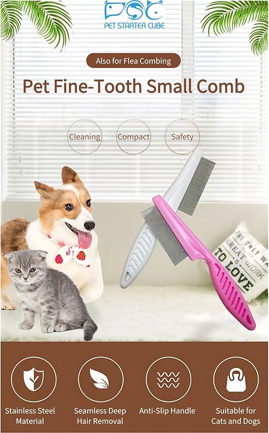 2Pack Cat comb,dog comb, Pet Comb Grooming Tool for Cats,Dogs and Rabbits Pink