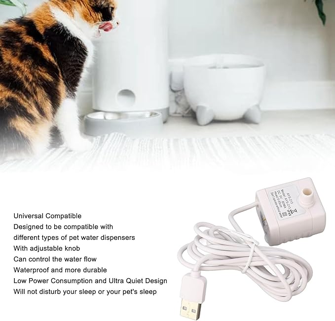 Pet Water Fountain Pump, Cat Water Fountain Pump Replacement, Quiet Prevent Dry Burning Water Dispenser Pump for Fish Tank