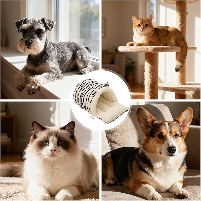 Washable Cat Bed - Warm Plush Washable Non-Slip | Semi-Enclosed Kitten Bed Cat Furniture,for Kitten Puppy Pet Sleeping Calming Cold Weather Indoor Home Decor Apartment Living Room (White)