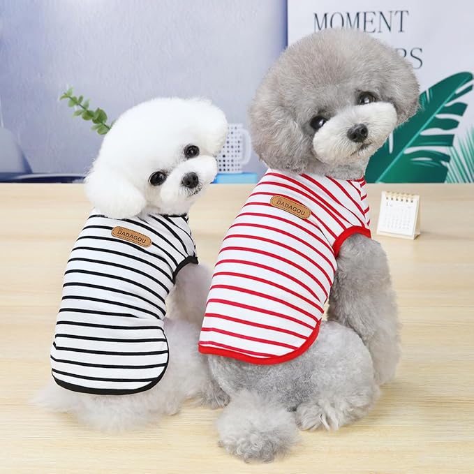 Dog Striped Shirts for Extra Small Dogs 2 Pack, XS Dog Sleeveless Striped Vests Dog Pullover T-Shirts Lightweight Puppy Kitten Tank Top Cat Tee for Chihuahua, RedBlack-XS