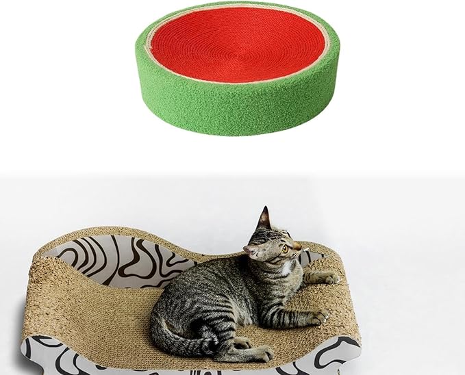 Sisal Round Cat Scratching Board Scratcher Bowl for Indoor Cats Wear Resistant Fruit Scratch Board for Kitty Kitten- Watermelon