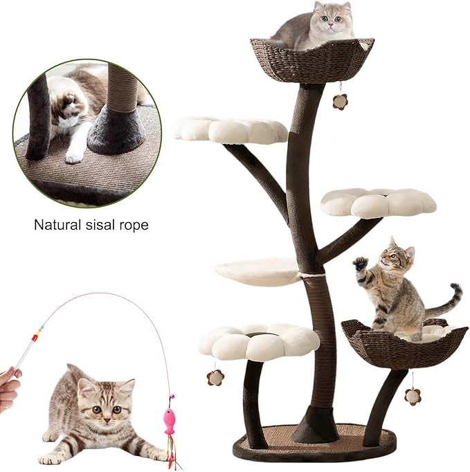 59In Flower Shaped Cat Special Shelf with Scratching Posts Cats Tree Decorative Climbing Tower Dtachable Multi Level Pets Furniture for Large & Multi-Cats Homes