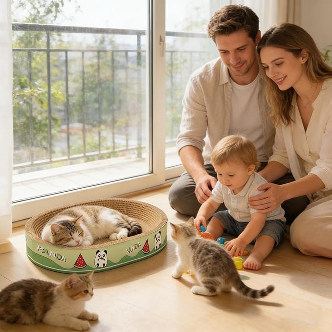 Cat Scratcher Bed - Cat Scratch Pad, Round Scratch Board with Ergonomic Curve Design, Cardboard Cats Scratcher with Natural Chewable Material, Pet Furniture Lounge Style, Indoor Home Floors Use