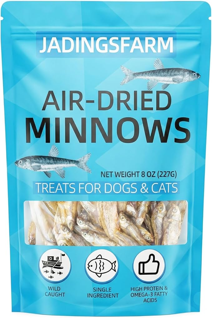Minnows Dog Treats, Single Ingredient Dried Minnows for Dogs & Cats, Air Dried, Grain-Free, High-Protein, 100% Natural Premium Cat & Dog Treats 8 oz