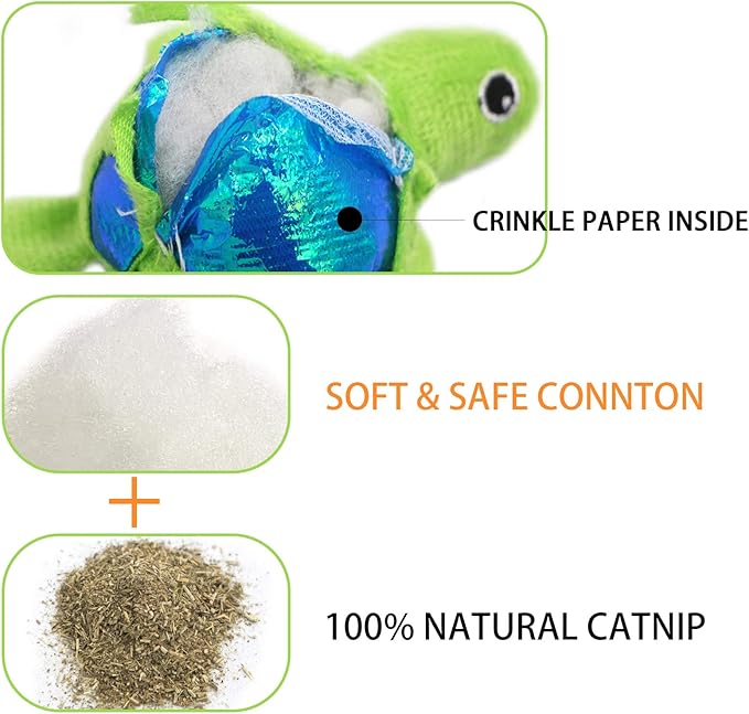 Catnip Toys Crinkle Paper, 3 Pack Cat Toys with Catnip, Cat Chew Toy for Indoor Cats, Fish Turtle Butterfly Catnip Toys