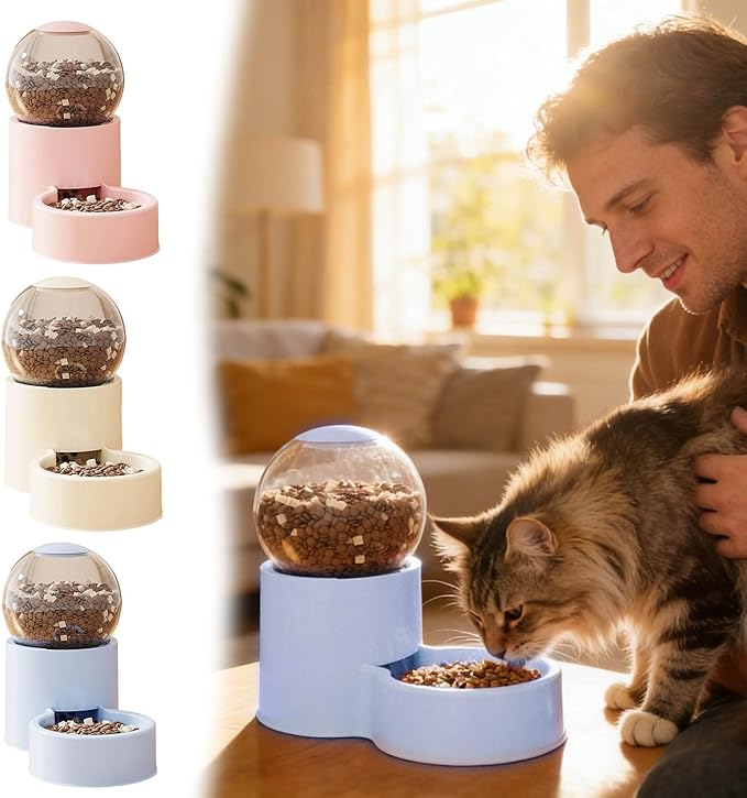 Automatic Cat Feeder, Water Dispenser Gravity Food Feeder and Water Set, Pack of 2, Cat Food Dispenser and Gravity Water Fountain for Cats Small Dogs Puppies Kittens Pets (Beige)