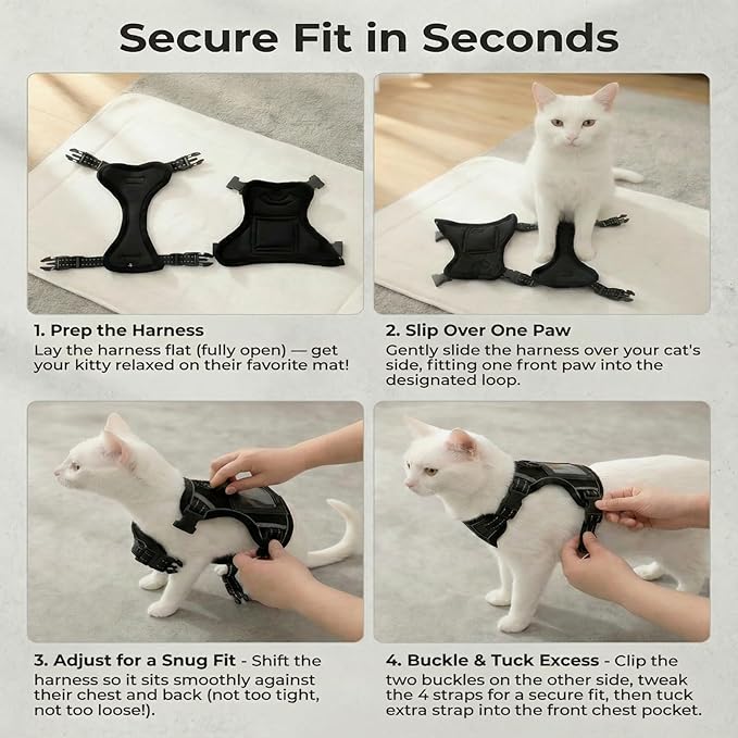 Luxelle Escape-Proof Cat Harness and Leash Set – Adjustable No Pull Soft Vest with 360° Reflective Straps, Built-in Pocket & Wrist Strap, Breathable Mesh Outdoor Harness