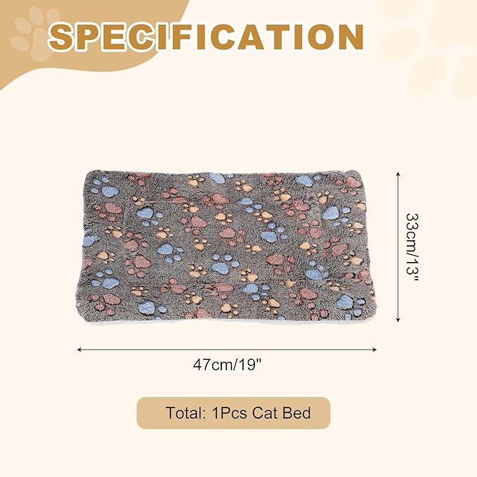 Dog Cat Bed Mat, Soft Coral Fleece Pet Cushion Pad with Cute Paw Print, Warm Washable Pet Bed 19x13 Inches, (Black), Intended for Medium Small Dog Cat