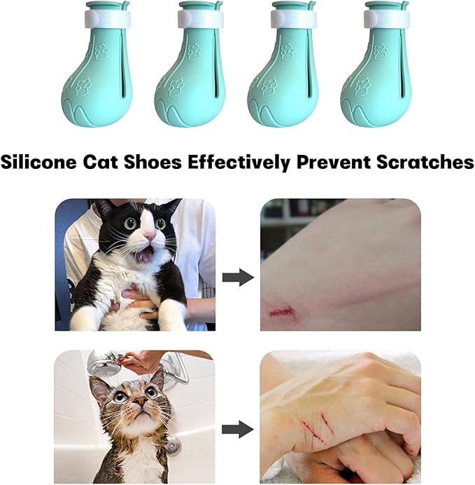Cat Claw Covers - Anti-Scratch Shoes, Adjustable Silicone Paw Protectors for Grooming & Bathing, Prevents Scratching (Green)