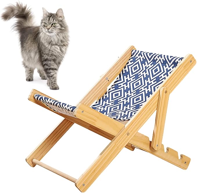 TITA-DONG Cat Hammock Bed, Elevated Cat Bed with Durable Sisal Scratcher, Durable and Non Shedding Sisal Scratcher, Wood Cat Chair Cat Furniture of Mini Beach Chair for Pet Cat(Canvas)
