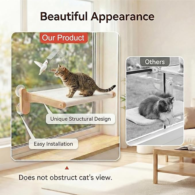 Cat Window Perch with Bird Feeder – Upgraded Bird Watching Solution for Indoor Cats, Foldable Cat Hammock Seat with Strong Suction Cups, Relieves Boredom & Stimulates Natural Instincts (Nature-2)