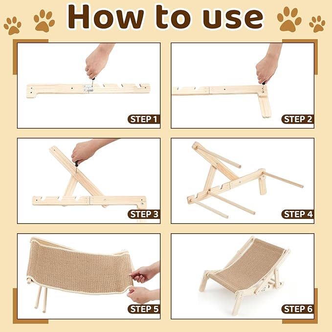 Juexica Sisal Cat Scratcher Bed for Indoor Cats, Small Natural Wood Cat Lounge Hammock, Modern Foldable Scratching Chair, Space-Saving Furniture for Kittens & Small Cats
