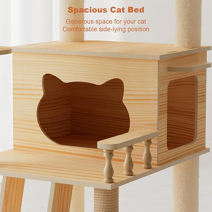 Modern Cat Tree Tower, Solid Wood Cat Condo with Scratching Posts, Multi-Level for Indoor Cats, Indoor Cat Furniture for Large Cats and Kittens (59")