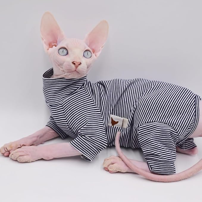 Sphynx Cat Clothes 4 Legs Pure Cotton Comfortable Stretch Hairless Cat Clothes, Devon Clothes, Kornish Clothes and Small Cats (Medium)