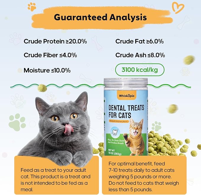 10 oz Cat Fresh Breath Dental Treats - Crunchy Dental Chews for Cats Teeth Cleaning Snacks with Brown Algae & Tea Polyphenols, Tartar Control Cat Oral Care Bites for Healthy Teeth & Gums