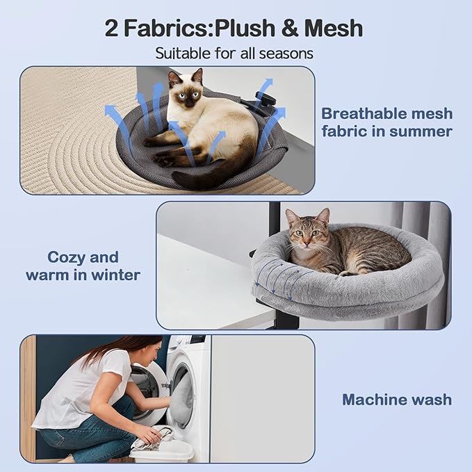 Odoland 2 in 1 Cat Desk Bed - Cat Hammock for Home Workers - 360 Rotating Adjustable Heigh Desktop Perch Clamp with Replace Mattress - Max Weight 80LBS for Kitten Adult Cats Small Pet