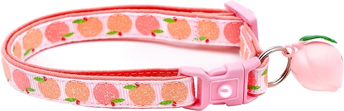 Peach Cat Collar with Bell | Safety Breakaway Collar | Adjustable Large Size or Kitten (Large(10lbs & Up), Pink)