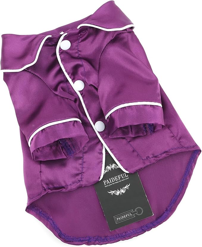 PAIDEFUL Soft Faux Silk Sleepwear for Small Dogs Cats Lapel Doggie Loungewear Lightweight Breathable Puppy Pajamas PJS Two-Legged Pet Shirt Clothes Summer Spring Chihuahua Apparel Button Up,Purple,XSS