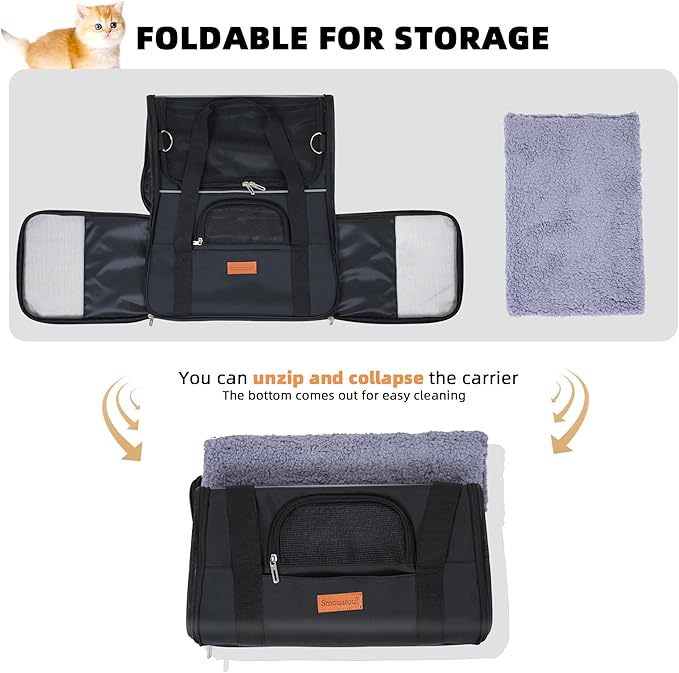 SMOUATOU Cat Carrier, Dog Carrier, Cat Bag Carrier, Cat Travel Carrier, Soft-Sided and Scratch-Proof mesh Cat Bag Pet Carriers, Travel Puppy Carry, Pet Home(Black)