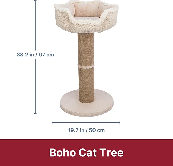 Trixie Boho 38.2-in Cat Tree, Indoor Cat Furniture with Thick Jute Scratching Post, Plush Platform with Removable Bed