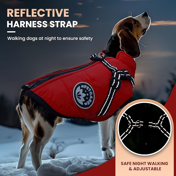 PETCARE Winter Dog Coat with Harness Built in Waterproof Dog Jackets Warm Pet Fleece Vest Windproof Snow Jacket Snowsuit Reflective Dogs Cold Weather Coats for Puppy Small Medium Large Dogs Cats