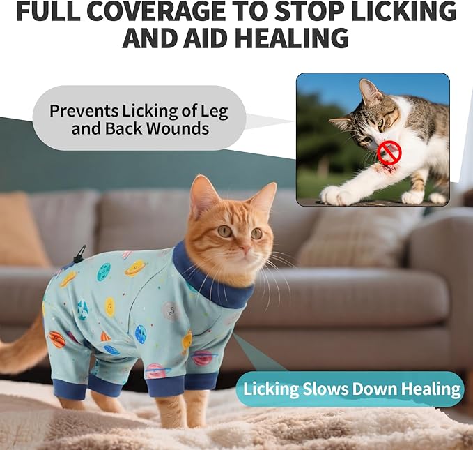 Sticky Hair Cat Clothes, Anti-Shedding Cat Pajamas, Post-Surgery Recovery Onesie, Soft Breathable, Prevents Licking & Scratching Wounds, Warm Cats Sweater, Sphynx Cats Clothing- Blue L