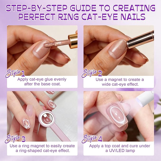 3 Pcs New Ring-Shaped Cat Eye Magnet for Nails, Portable Hollow Circular Cat Eye, 2-in-1 Circle and Y Shape Nail Magnet Tool, Strong Nail Tool, Home DIY, Beginners and Nails Artists