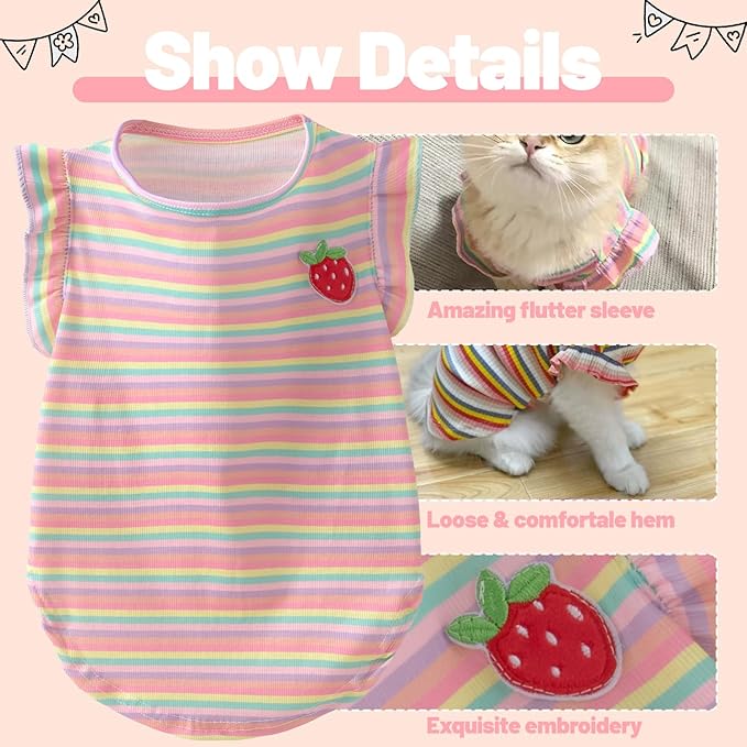 Dog Dress Clothes Puppy Birthday Outfit Pet T-Shirt Cut Rainbow Striped Summer Skirt Dresses for Small Medium Dogs Cats