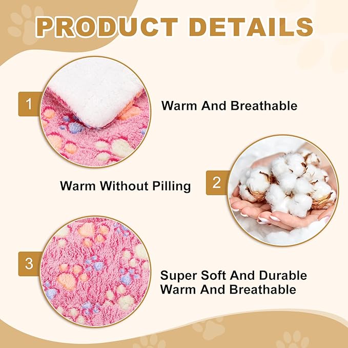 Dog Cat Bed Mat, Soft Coral Fleece Pet Cushion Pad with Cute Paw Print, Warm Washable Pet Bed 13x10 Inches, (Pink), Intended for Medium Small Dog Cat