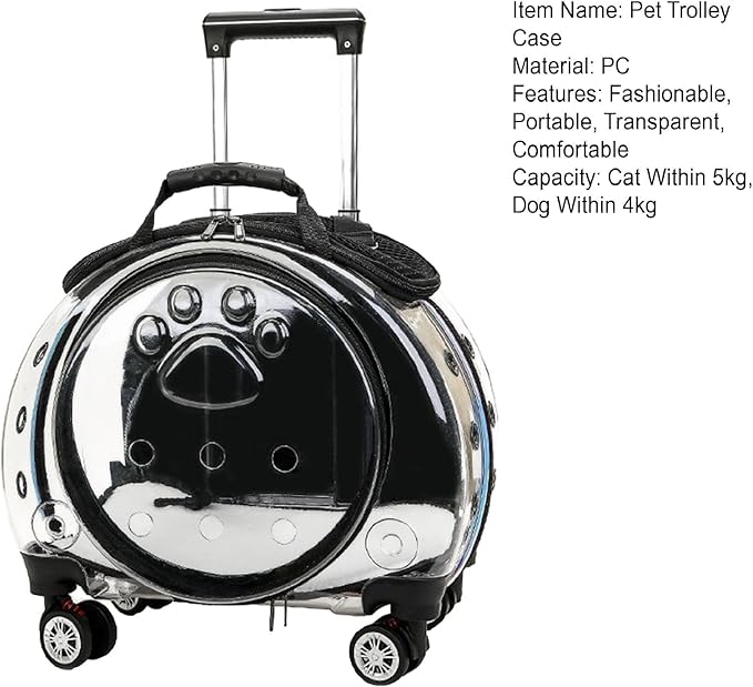 Rolling Cat Carrier,Clear Cat Carrier with Wheels,Pet Trolley Case Pet Backpack for Kitty Small Dog Sturdy and Breathable Design Portable Cats Dogs Backpack for Travel/Taking a Walk Black