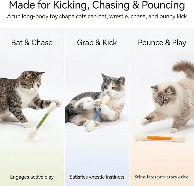 Cotton Swabs Cat Toys with Catnip, Giant Cat Qtip Toy Chew Sticks, Durable Q Tip Cat Toy Teething Ropes for Boredom, Exercise, Big Interactive Felt Kitty Kicker Toy
