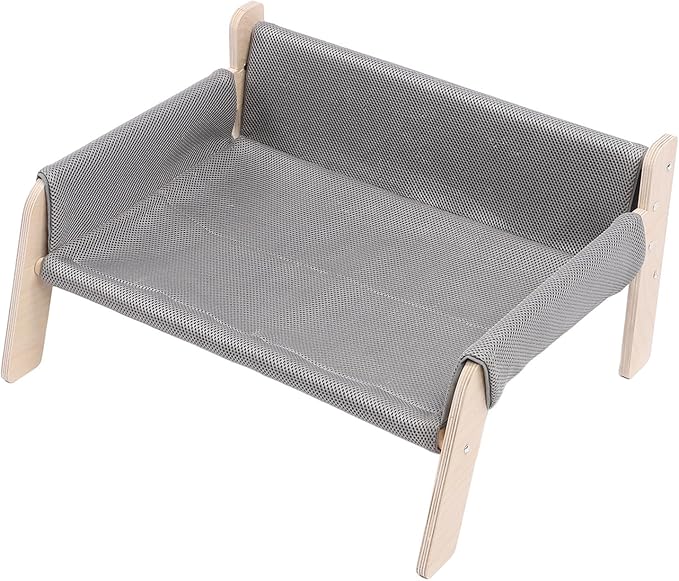 Cat Hammock, High Strength Pine Wood Minimalist Design Elevated Multifunctional Cat Furniture, Elevated Bed with for Cats Kittens and Puppies (Grey)