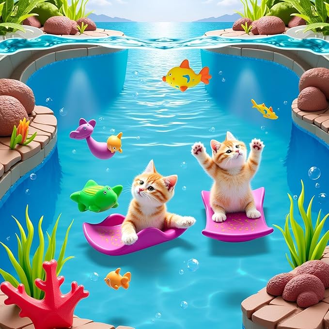 6Pcs Colorful Pool Cat Interactive, Cat Floating Water, Pet Kitten Swimming Bathing Fish, Sensory for Indoor Cats to Self Play