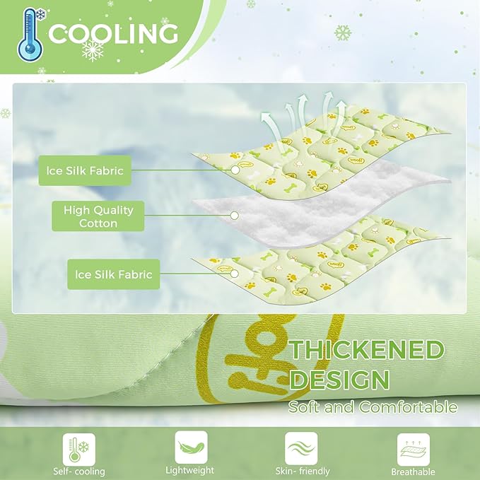 DELIFUR Pet Cooling Blanke, 23.6x35.4 in Ice Silk Cooling Mat for Dogs & Cats, Portable & Washable Pet Cooling Blanket, Easy Carry Mats for Crates, Beds, Sofas, Cars, Summer Use (Green)