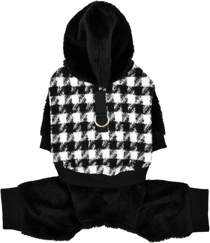 Puppia Cagnie Winter Jumpsuit Warm Cozy Fashionable for Small Dogs, Black, Large