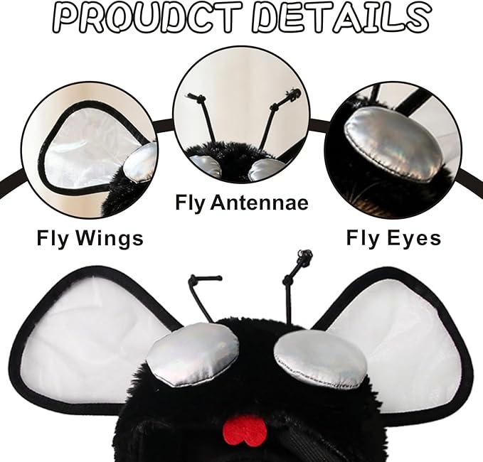 Funny Fly Cat Hats, Soft Cute Kitten Puppy Headwear Costume Accessories, Halloween Christmas Holiday Birthday Party Clothes Decoration Cap for Cats, Black, 1 Piece