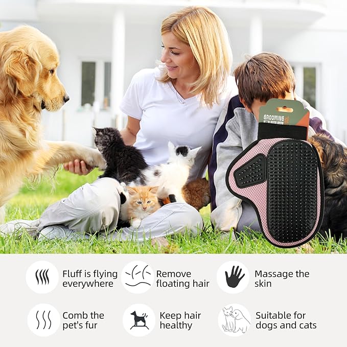 Pink Pet Hair Removal Glove Breathable Cat Slicker Brush Glove for Shedding Pet Grooming Mitt for Long&Short Haired Cats and Dogs Bath Massage