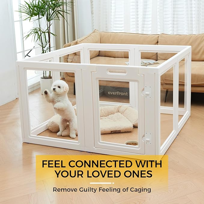 EVERFRONT Clear Acrylic Dog Playpen - Clear Dog Play Pen - Easy Assemble Acrylic Dog Playpen - Puppy Playpen, Cat Playpen, Small Animal Playpen, Dog Play Pen Indoors