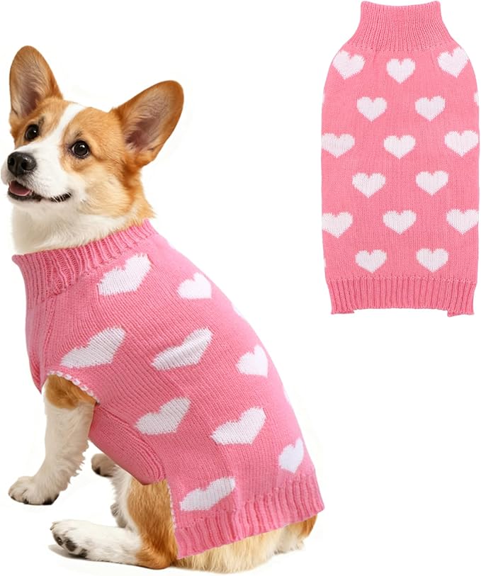 Valentines Dog Sweater, Knit Pet Small Dog Sweater Holiday Valentine’s Day Outfit Clothes for Small Medium Large Dogs Pets (Pink, X-Large)