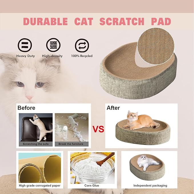 Cat Scratching Board Bed, 2 In 1 Oval Cat Scratcher Cardboard Bowl Nest, Cats Scratching Board For Indoor Cats Scratch Pad Lounge Bed, Furniture Protector From Kitten Claws For Grinding Claws And Rest
