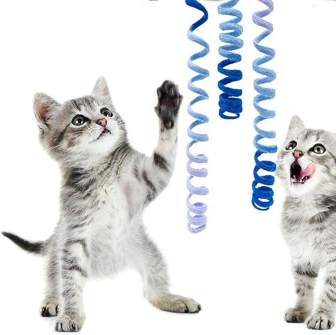 Glaciart One Felt Spring Cat Toy – 3 Pcs Soft Fuzzy Enrichment 100% Natural Wool - Interactive Stretchable Play Cat Toy Set - Safe for Pets, Non-AZO Colored Dyes - 30” Long