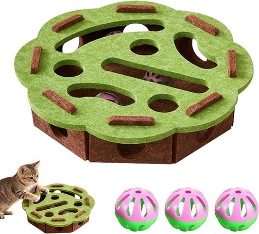 Cat Scratch Puzzle Enrichment Box, Cat Nail File Enrichment Box, Interactive Mental Cats Felt Maze Boxes Puzzle Kittern Toy with Bell for Indoor Pet Cats Games Scratching and Hunting
