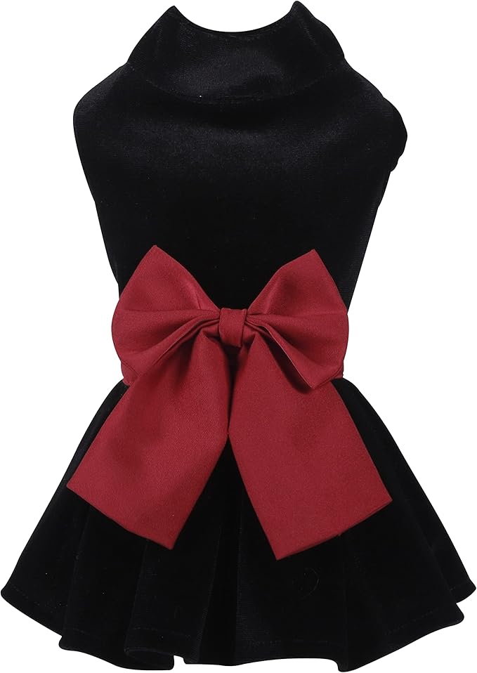 Pet Dresses for Small Dogs Cats Girl, Cute Princess Bowknot Dress Puppy Shirt All Weather Skirt Clothes Cat Apparel for Birthday Wedding Party Holiday (Small, Velvet Black)