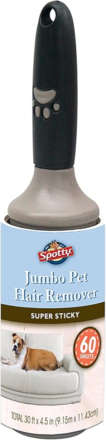 Spotty Jumbo Extra Sticky, Adhesive Lint Roller Pet Cat & Dog Hair Remover for Clothes and Furniture, 60 Sheet ct (Pack of 6)
