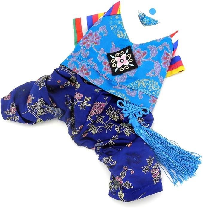 Ethnic Dog Costume Korean Traditional Knot Pendant Norigae Hanbok Embroidery Silk Pet Clothes Outfit Color Dress for Small Puppies Large Cat Apparel Birthday Party Festival Celebration Boy M