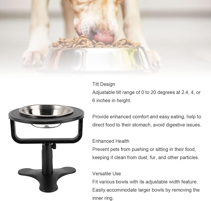 Raised Cat Food Bowl, Height Adjustable 0 to 20 Degree Tilted Food and Water Feeding Dishes for Cats Kitten Puppies